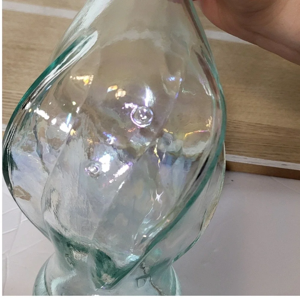 Vintage Italian Iridescent Twisted Swirl Glass Decanter Made in Italy 12in